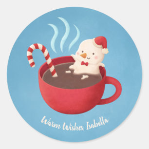Pegatina Redonda Muñeco de nieve en pegatinas calientes del navidad