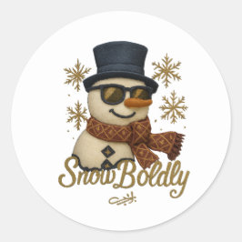 Pegatina Redonda Muñeco de nieve Glitter SnowBuddy