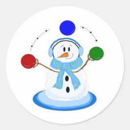 Pegatina Redonda Muñeco de nieve lanzando bolas