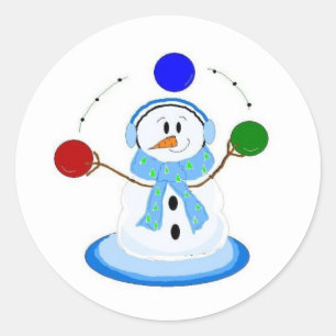Pegatina Redonda Muñeco de nieve lanzando bolas