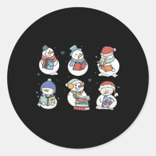 Pegatina Redonda Muñeco de nieve leyendo libro Santa Navidad libres