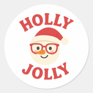 Pegatina Redonda Muñeco de nieve lindo con gafas Navidad Holly Joll