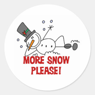 Pegatina Redonda Muñeco de Nieve Más Nieve Por Favor