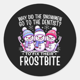 Pegatina Redonda Muñeco de nieve Navidad Dentista Dental Instantáne