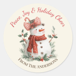 Pegatina Redonda Muñeco de nieve navideño personalizado