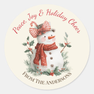 Pegatina Redonda Muñeco de nieve navideño personalizado