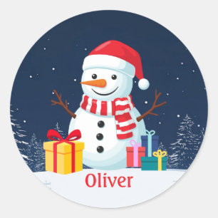 Pegatina Redonda Muñeco de nieve Personalizado Navideño Encantador