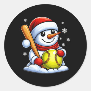 Pegatina Redonda Muñeco de nieve Softbol Sombrero de Santa Navidad 