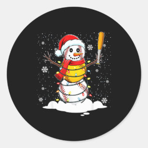 Pegatina Redonda Muñeco de nieve sombrero de Santa Navidad divertid