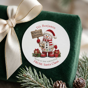 Pegatina Redonda Muñeco de Nieve Tradicional Polo Norte Regalo de S