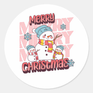 Pegatina Redonda Muñecos de nieve de Navidad feliz