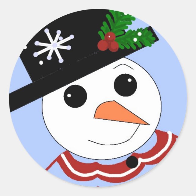 Pegatina Redonda Muñecos de Nieve Festivos (Anverso)