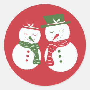 Pegatina Redonda Muñecos de nieve Mellow - Muñeco de nieve navideño