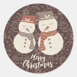 Pegatina Redonda Muñecos de nieve serenos - Feliz Navidad a un muñe