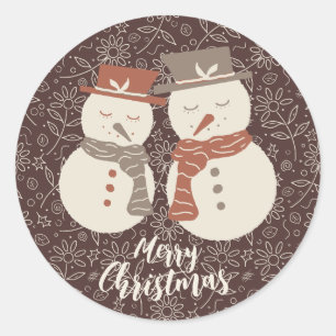 Pegatina Redonda Muñecos de nieve serenos - Feliz Navidad a un muñe