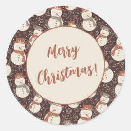 Pegatina Redonda Muñecos de nieve serenos - ¡Feliz Navidad! editabl