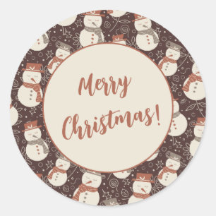 Pegatina Redonda Muñecos de nieve serenos - ¡Feliz Navidad! editabl