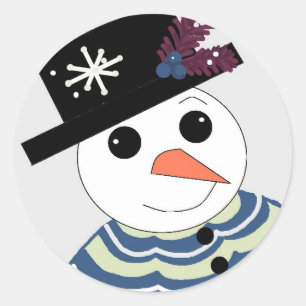 Pegatina Redonda Muñecos de nieve sonrientes con sombrero negro