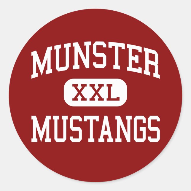 Pegatina Redonda Munster - Mustangs - High School - Munster Indiana (Anverso)