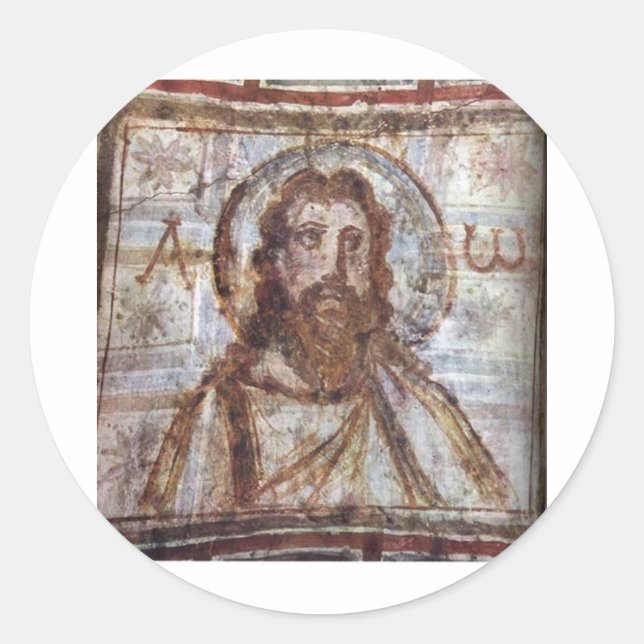 Pegatina Redonda Mural de la catacumba de Commodilla. (Anverso)