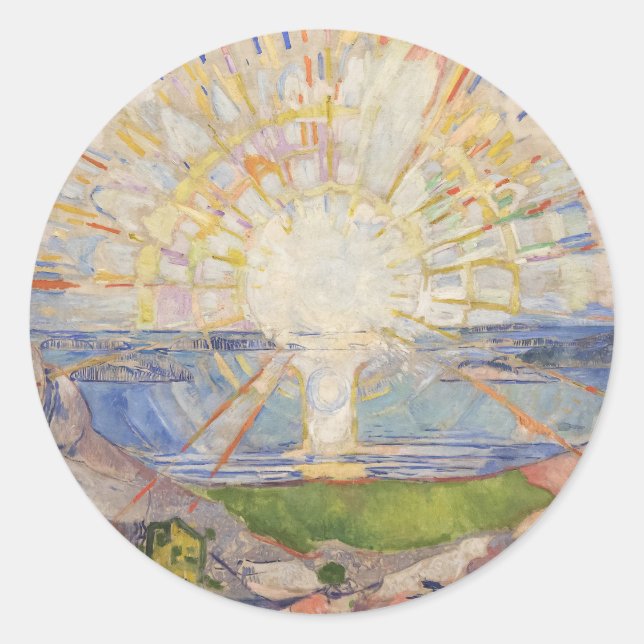 Pegatina Redonda Mural Edvard Munch Pintando El Sol (Solen) (1911) (Anverso)