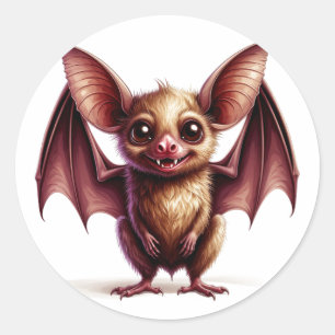 Pegatina Redonda Murciélago de dibujos animados lindo con sonrisa a