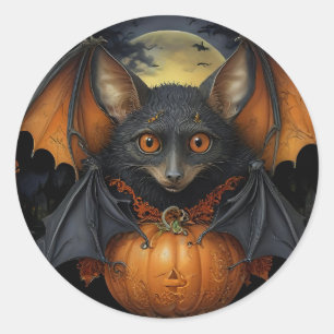 Pegatina Redonda Murciélago espeluznante disfrazado de Halloween
