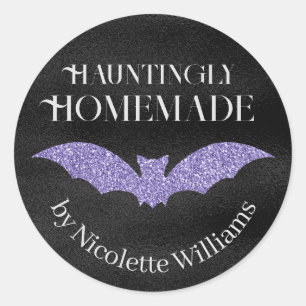 Pegatina Redonda Murciélago Purpurina Morado Halloween Casero