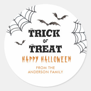 Pegatina Redonda Murciélagos de Halloween Trick or Treat 