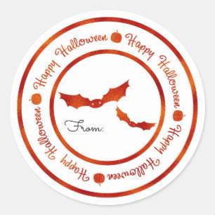 Pegatina Redonda Murciélagos Feliz Halloween Naranja Brillo Fiesta 