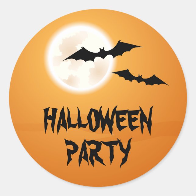 Pegatina Redonda Murciélagos y luna llena en el cielo naranja Hallo (Anverso)
