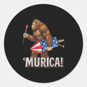 Pegatina Redonda Murica Bigfoot 4 De Julio Bandera Estadounidense S