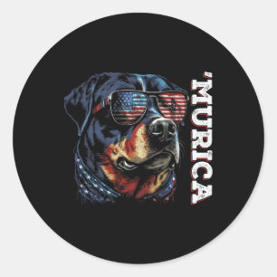 Pegatina Redonda Murica Patriotic Rottweiler 4 De Julio Perro