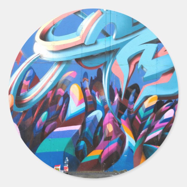 Pegatina Redonda Muro de graffiti de Guay (Anverso)