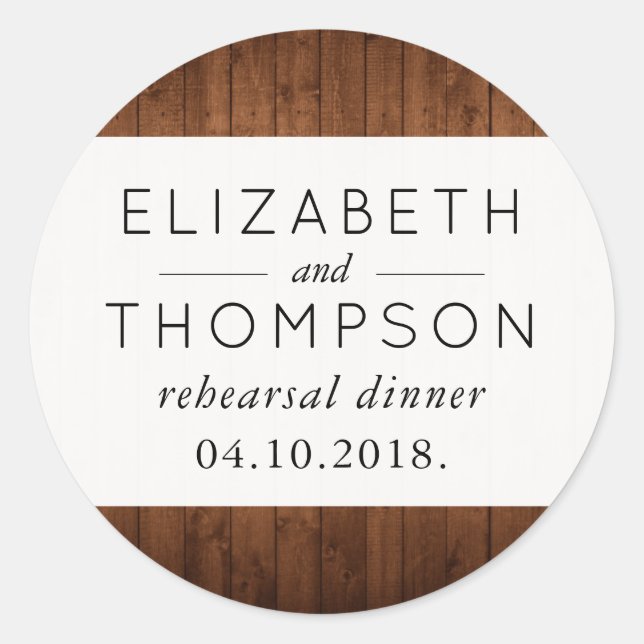 Pegatina Redonda Muro de granero, tablas de madera, planchas, Boda  (Anverso)