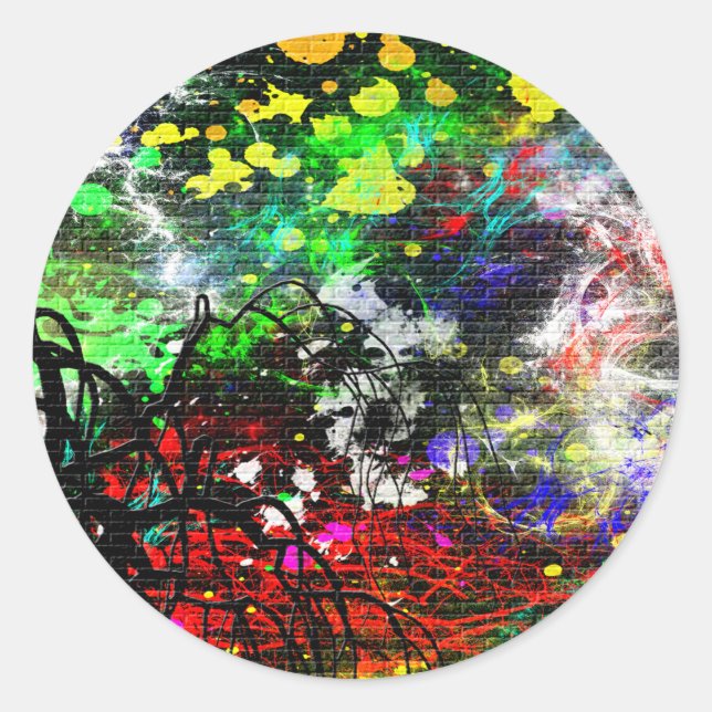 Pegatina Redonda Muro de ladrillo del graffiti (Anverso)