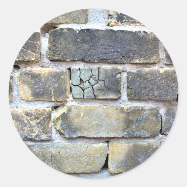 Pegatina Redonda Muro de ladrillo gris claro agrietado (Anverso)