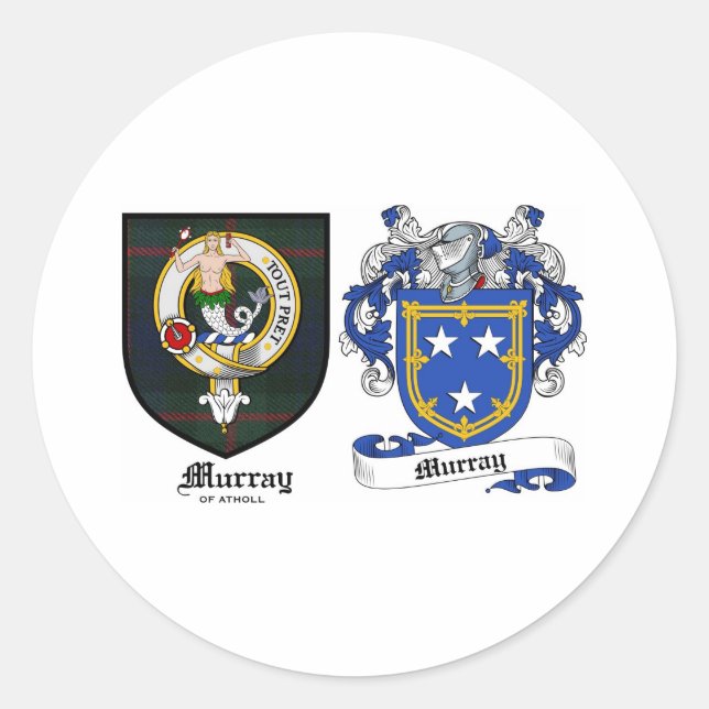 Pegatina Redonda Murray Clan Escudo y Murray Coat of Arms (Anverso)