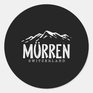 Pegatina Redonda Murren Suiza Montañas Esquiador suizo Esquí