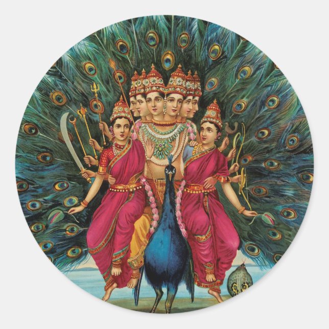Pegatina Redonda Murugan Kartikeyan Skanda Subrahmanyan la deidad h (Anverso)