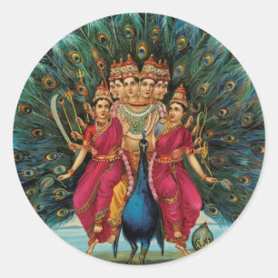 Pegatina Redonda Murugan Kartikeyan Skanda Subrahmanyan la deidad h