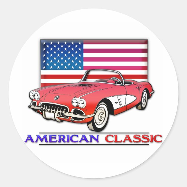 Pegatina Redonda Músculo clásico americano (Anverso)