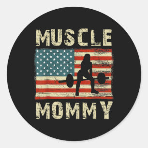 Pegatina Redonda Músculo Mami Mujeres Bodybuilding Bodybuilder Weig