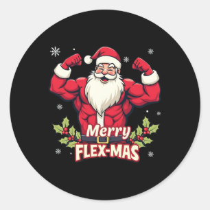 Pegatina Redonda Músculos flexibles de cerezo para Navidades Santa
