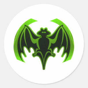 Pegatina Redonda MUSEO Verde en murciélago regalos de Zazzle