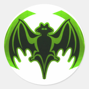 Pegatina Redonda MUSEO Verde en murciélago regalos de Zazzle