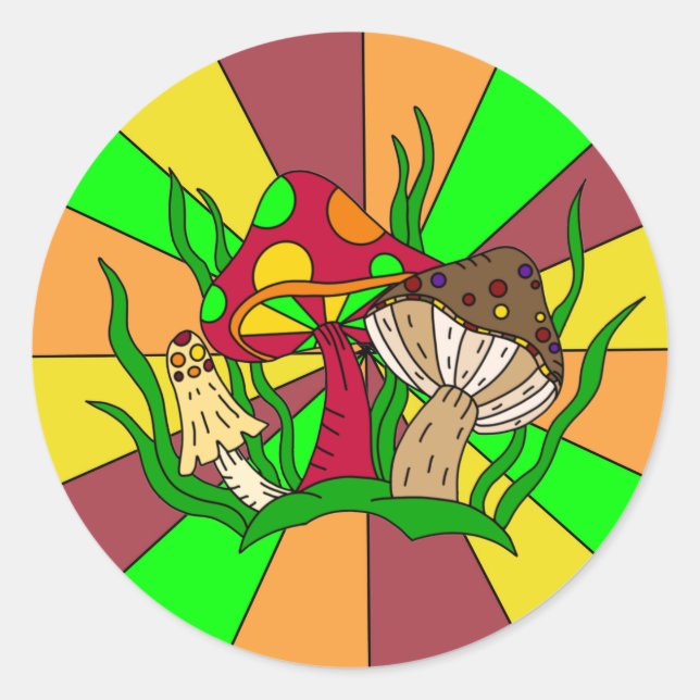 Pegatina Redonda Mushoms Retro Magic (Anverso)