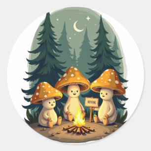 Pegatina Redonda Mushroom Campfire Positividad Mantén la Actitud Re