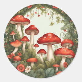 Pegatina Redonda Mushroom Cottagecore