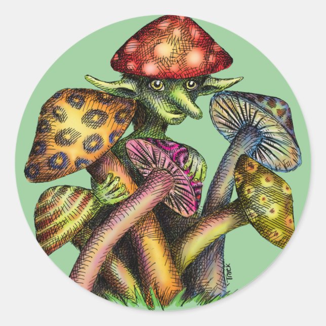 Pegatina Redonda Mushroom Elf (Anverso)
